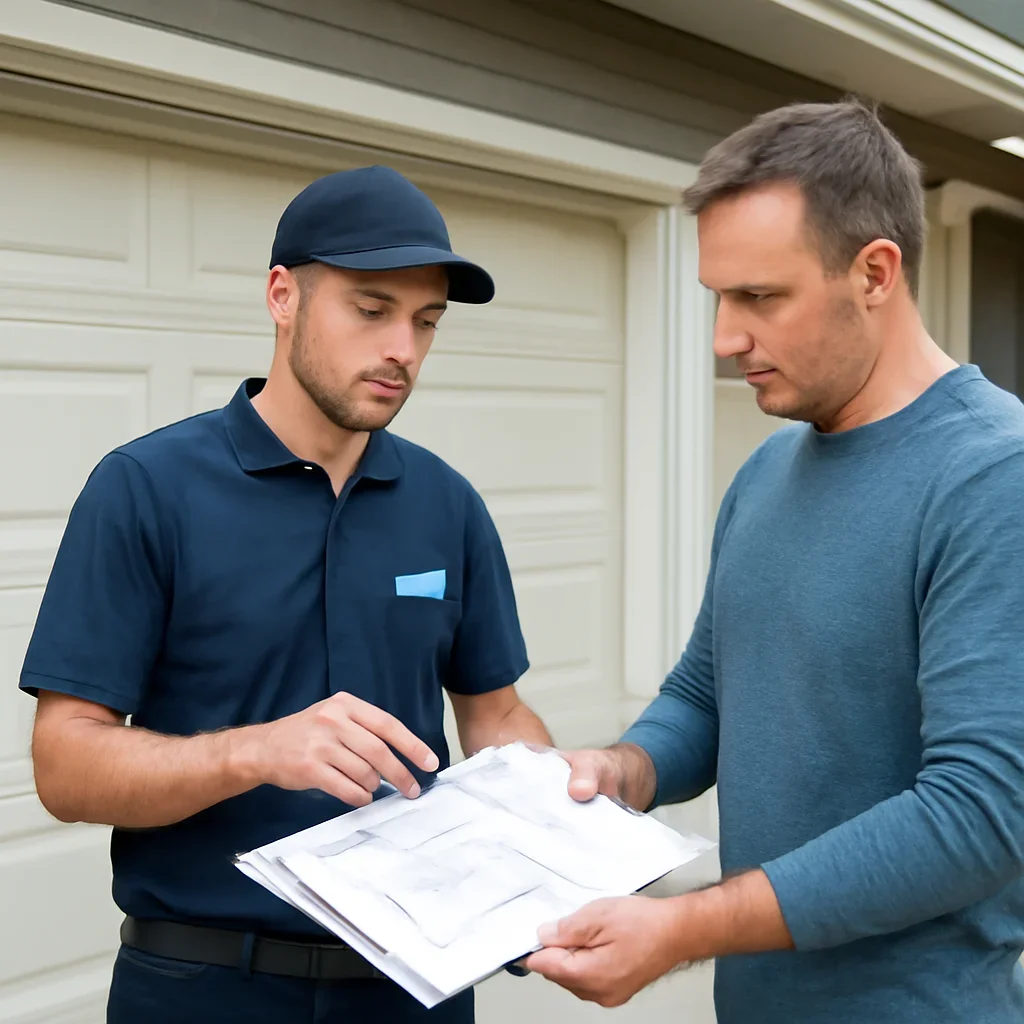 Homeowner reviewing garage door options for a coastal BC property