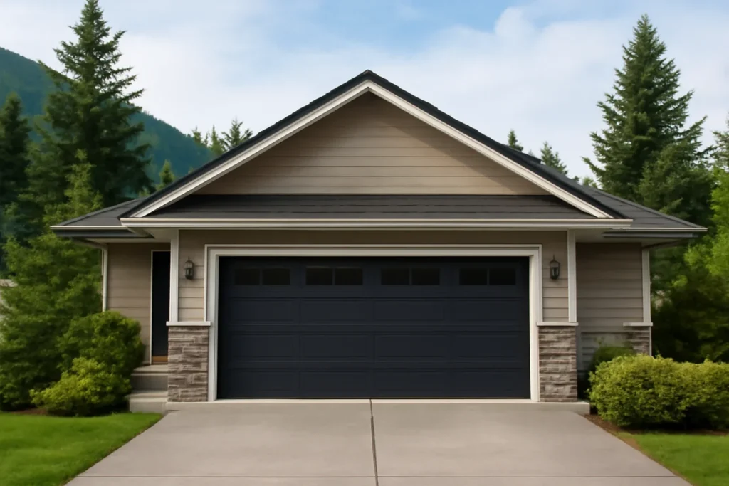 Energy Efficient Garage Doors BC illustrated with a residential garage in BC