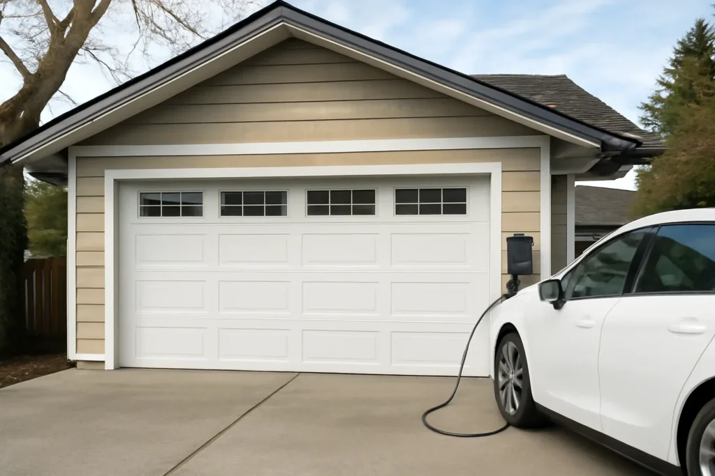 EV-Ready Garage Doors North Vancouver illustrated with a residential garage in BC