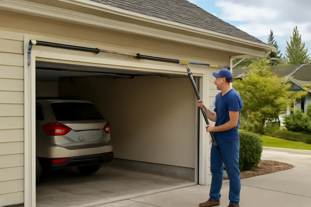 Garage Door Spring Repair BC illustrated with a residential garage in BC