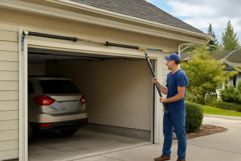 Garage Door Spring Repair BC illustrated with a residential garage in BC