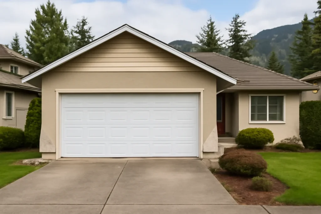 Hillside Garage Door Repair BC illustrated with a residential garage in BC