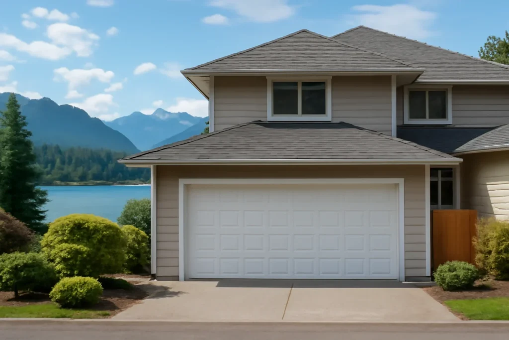 Waterfront Garage Door Maintenance BC illustrated with a residential garage in BC