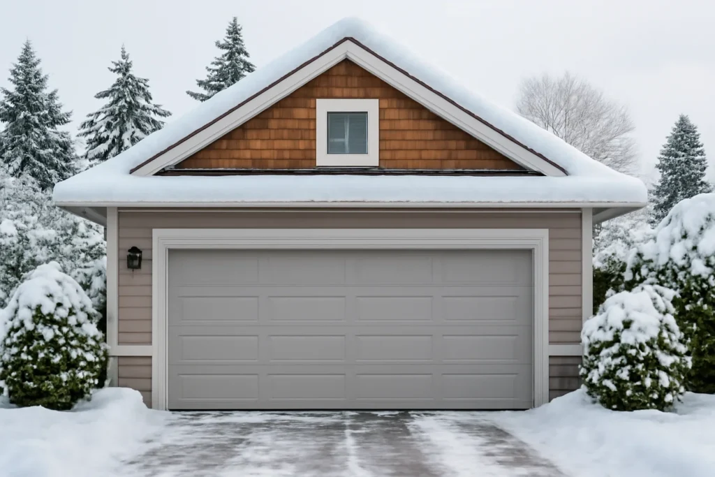 Winter Garage Door Care North Vancouver illustrated with a residential garage in BC