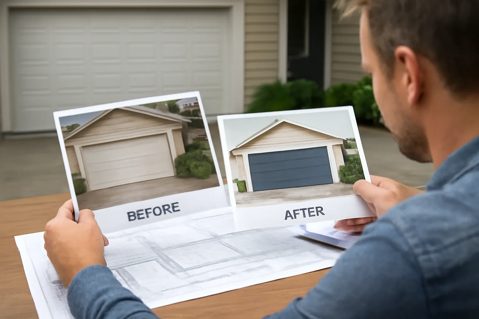 Garage door project review with repair and replacement planning materials