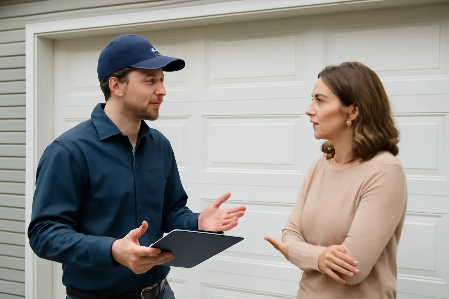 Homeowner asking garage door repair and installation questions in British Columbia