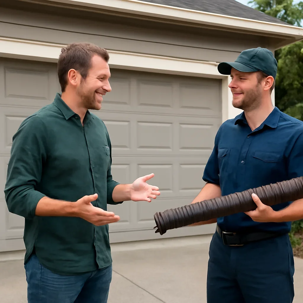 Homeowner discussing garage door spring repair options in British Columbia