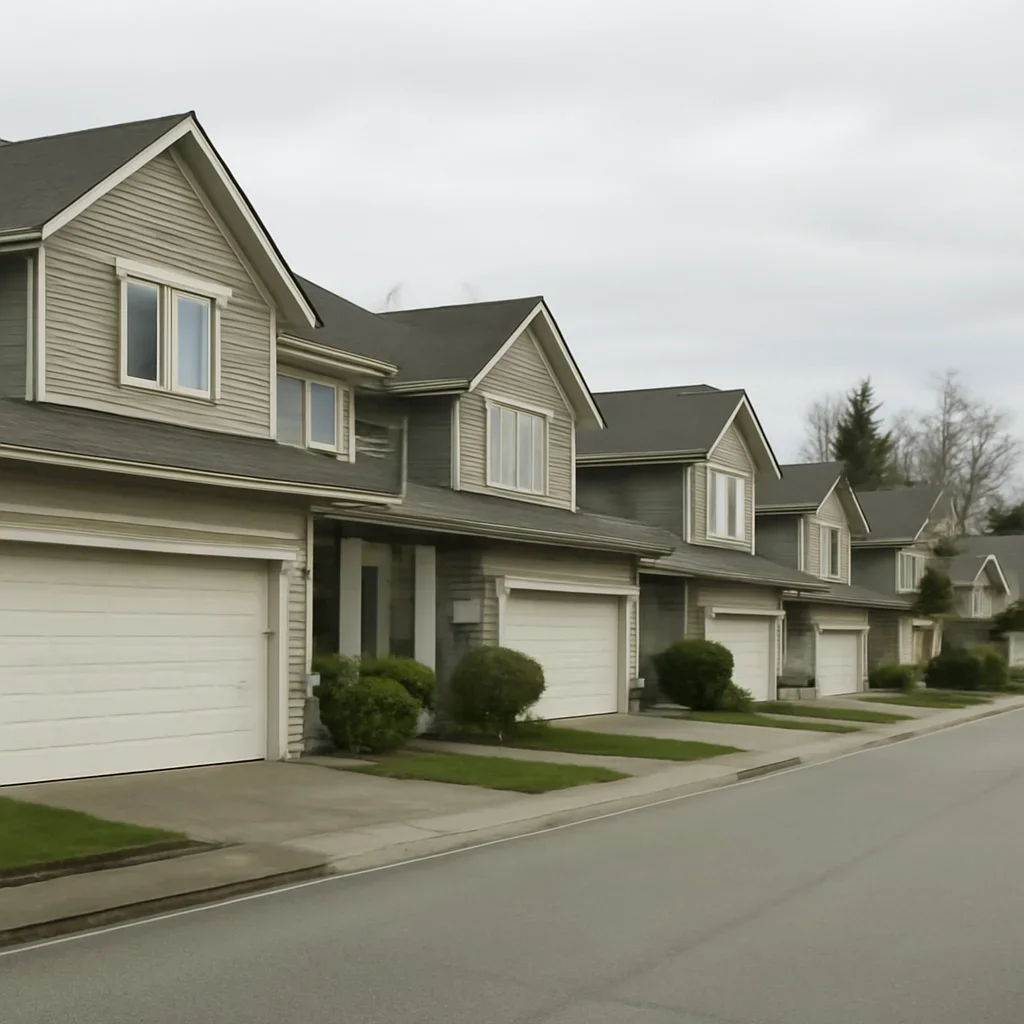 Neighbourhood homes with garages in a Lower Mainland community