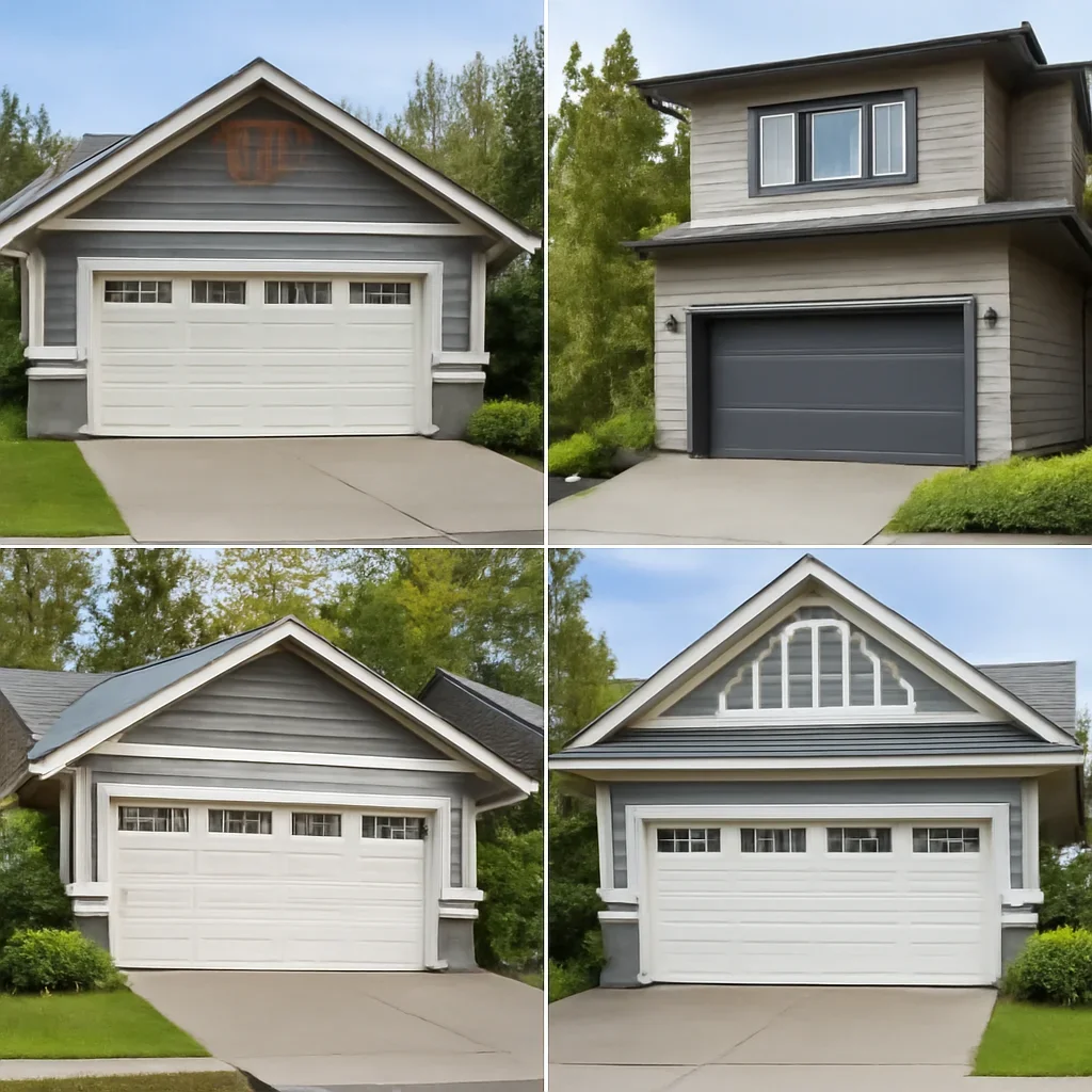 Residential garage doors in different home styles across the Lower Mainland