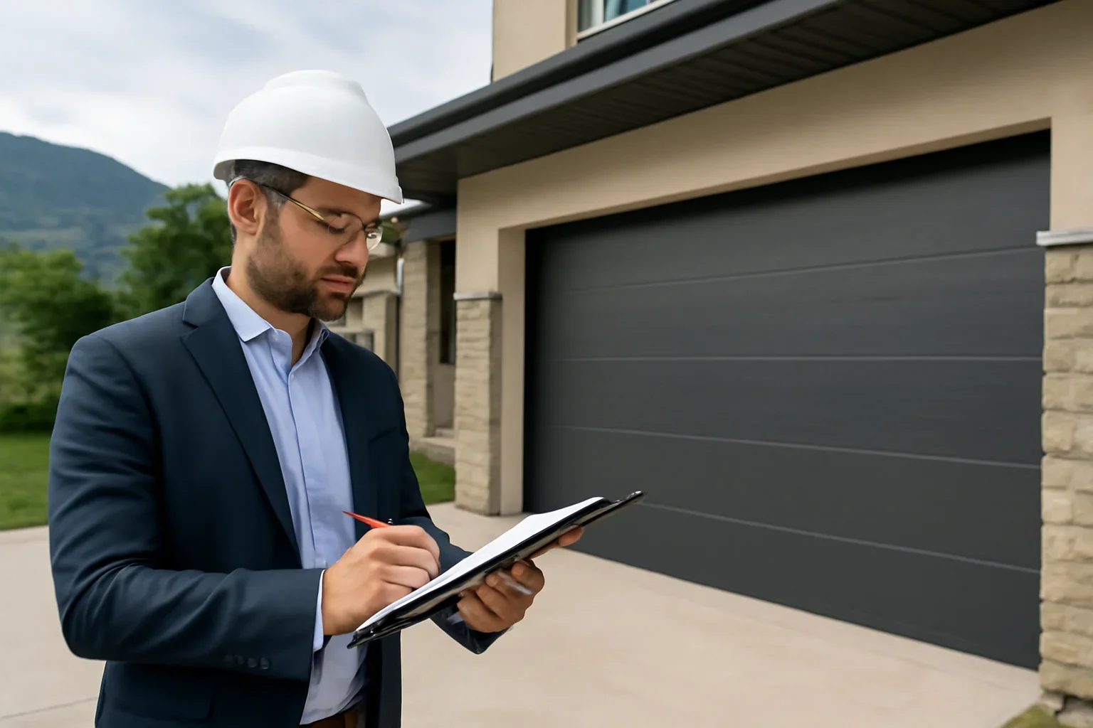 Property manager coordinating garage door service for a managed property in British Columbia