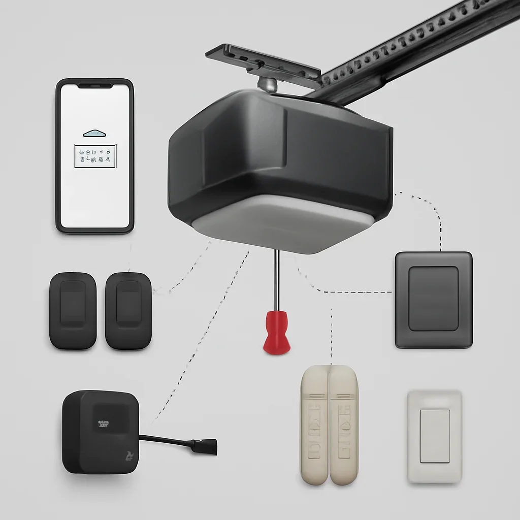Garage door opener compatibility planning and accessory setup