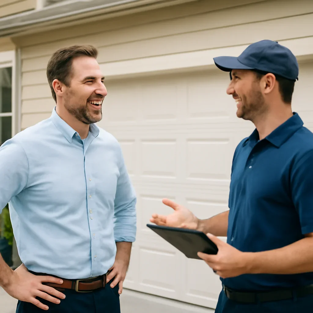 Abbotsford homeowner discussing options for a new garage door installation