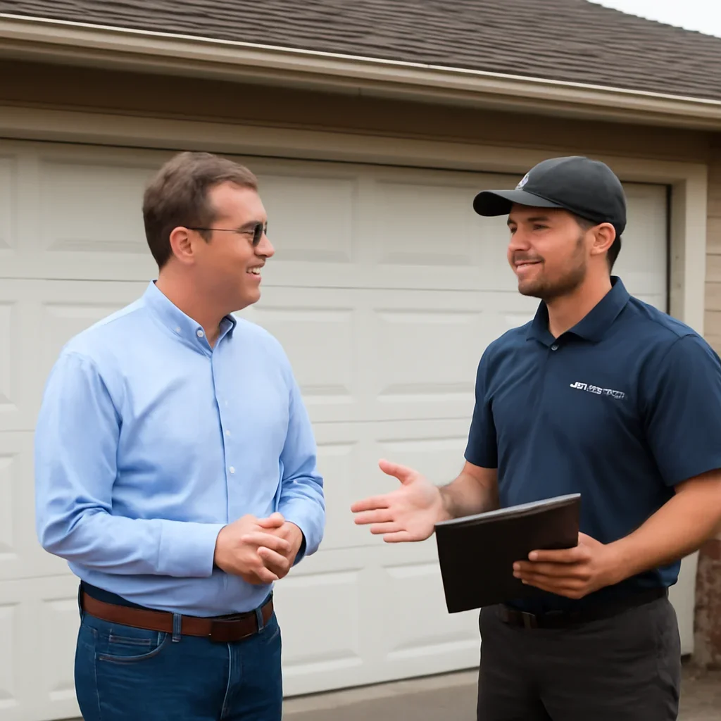 Homeowner in Abbotsford discussing garage door repair needs