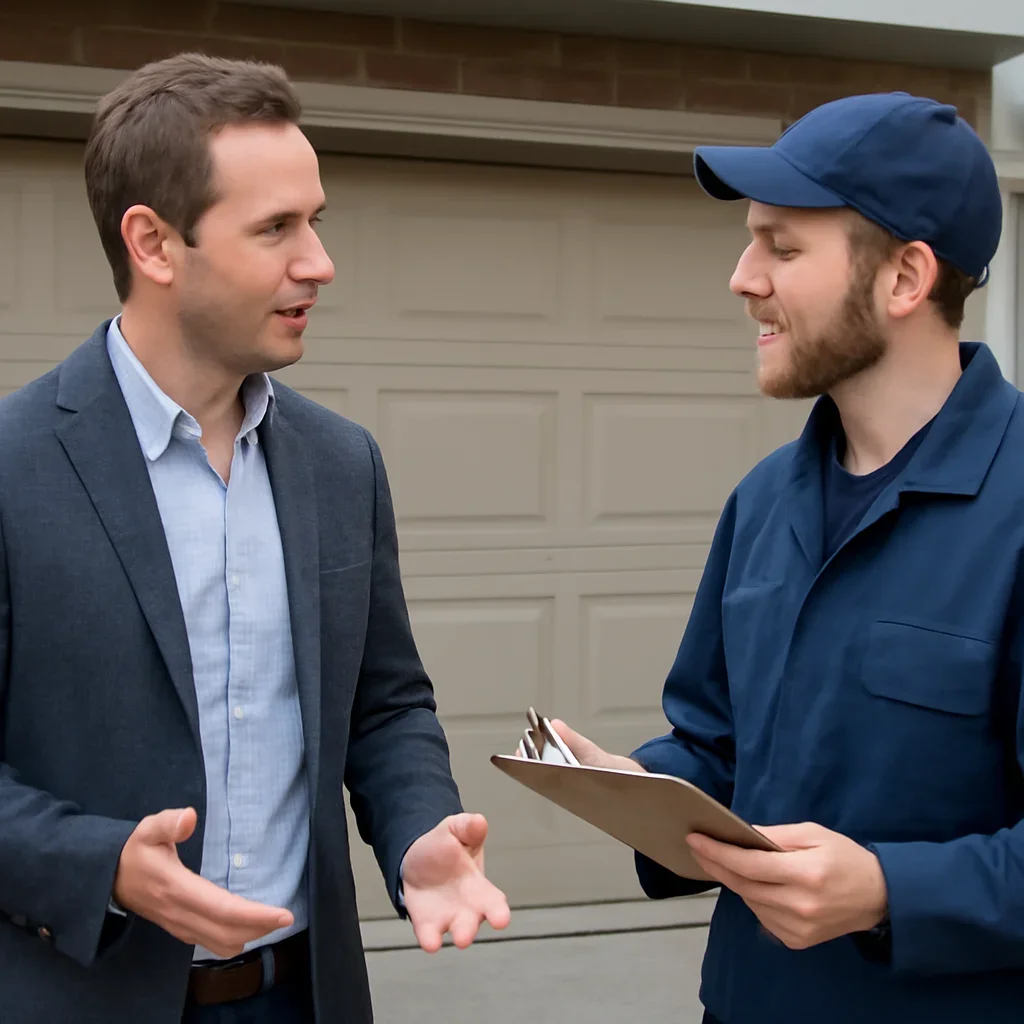 Homeowner in Burnaby preparing information for an emergency garage door repair request