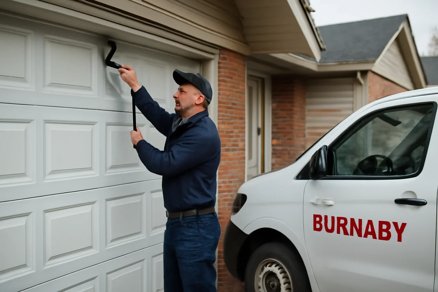 Emergency garage door repair at a home in Burnaby