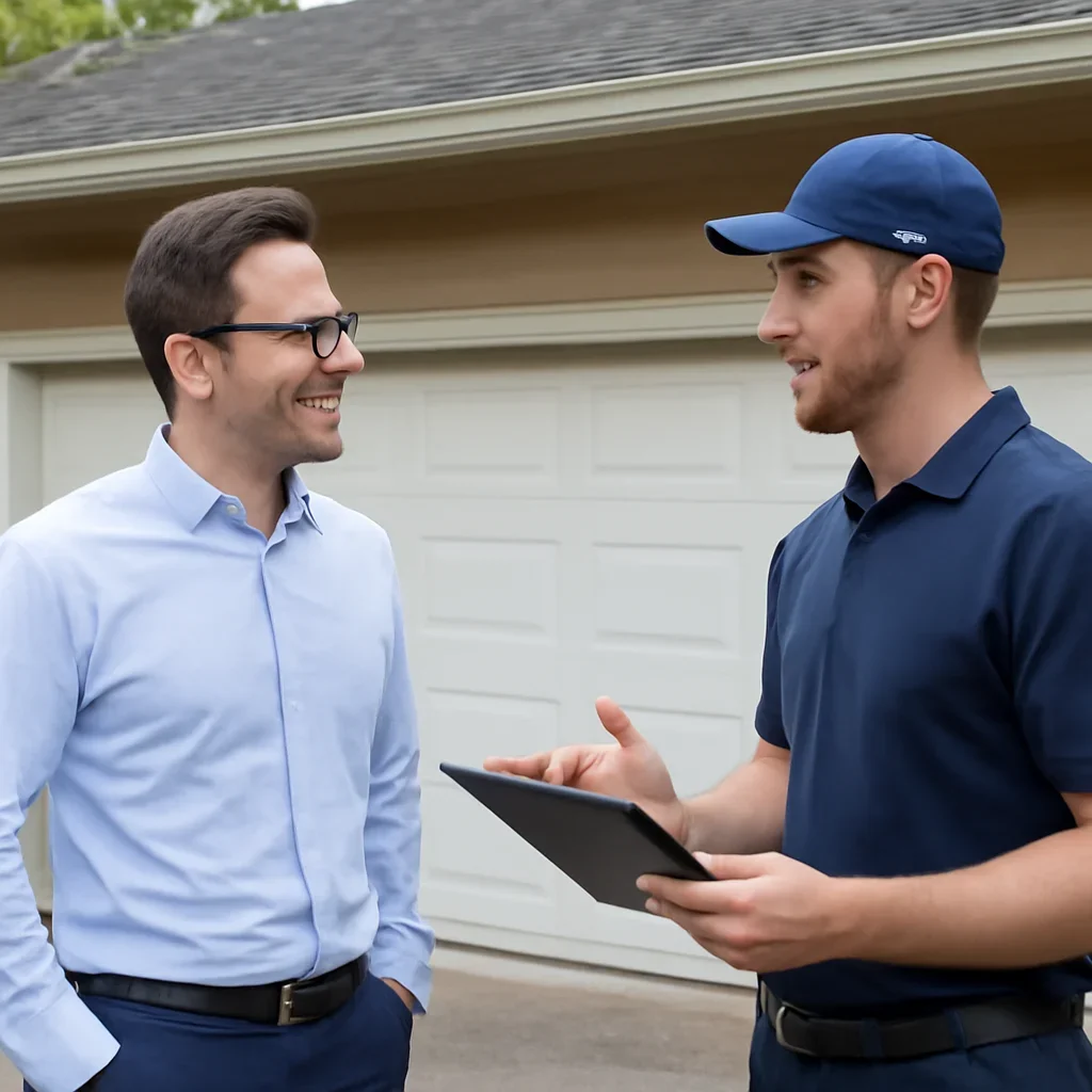 Homeowner in Burnaby discussing garage door opener repair needs