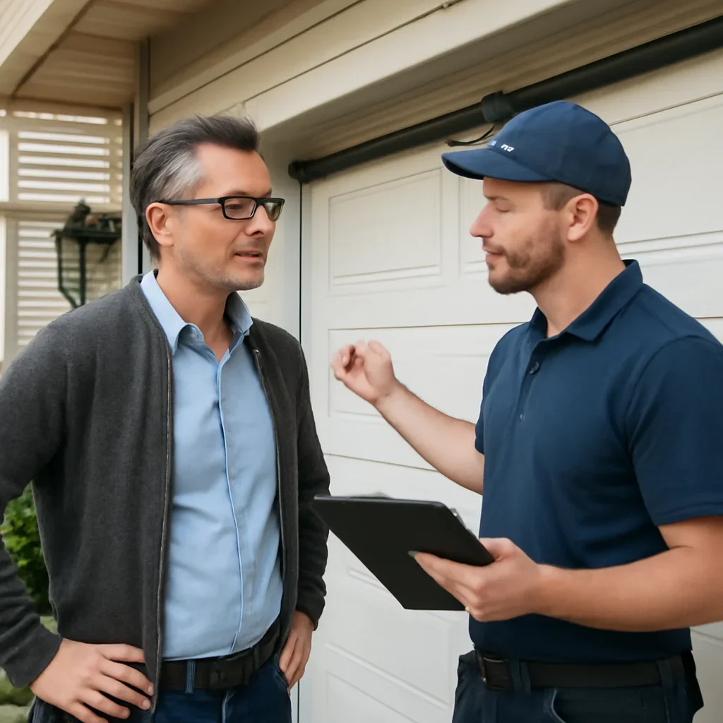 Homeowner in Burnaby discussing garage door spring repair needs