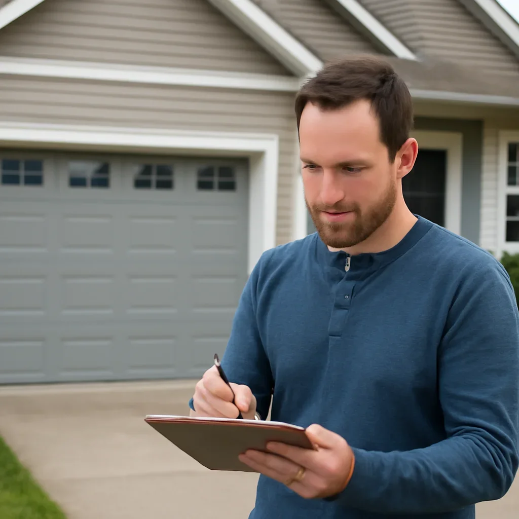 Homeowner in Chilliwack preparing a garage door service request