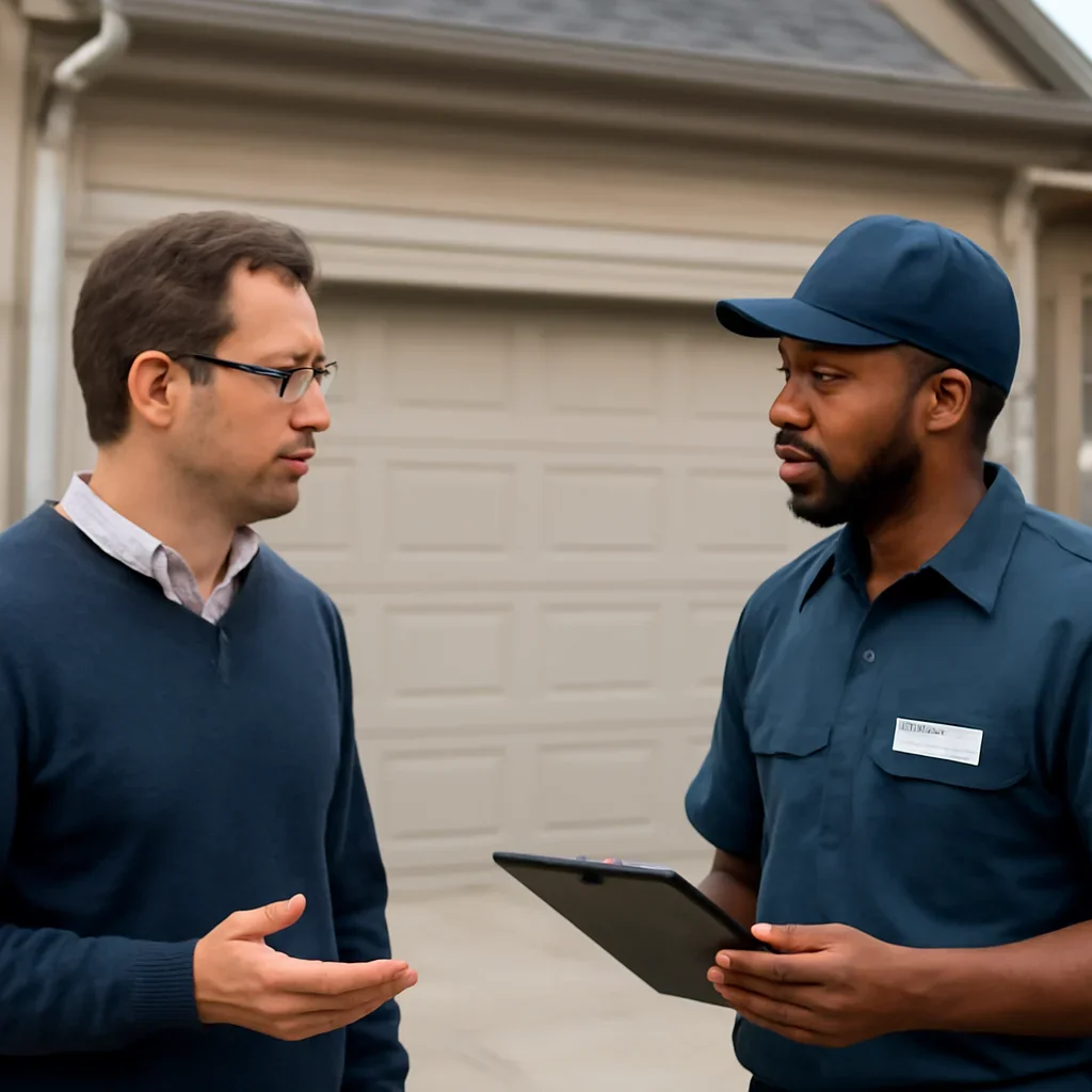 Homeowner in Coquitlam discussing emergency garage door repair needs
