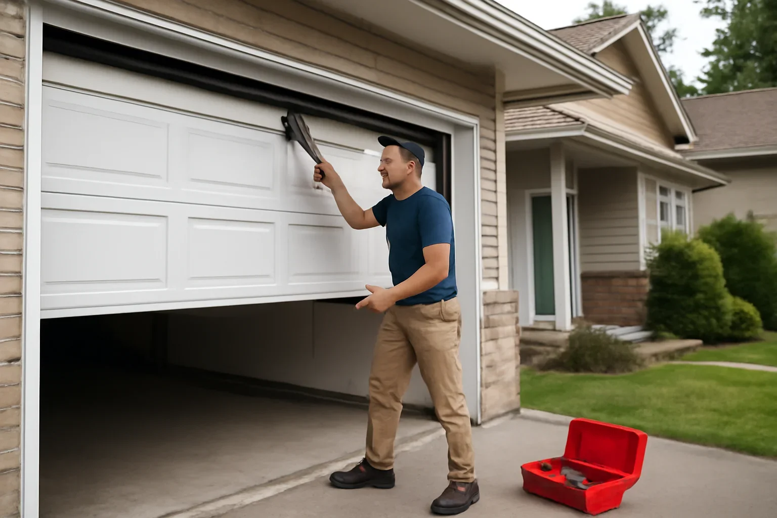 Emergency garage door repair at a home in Coquitlam