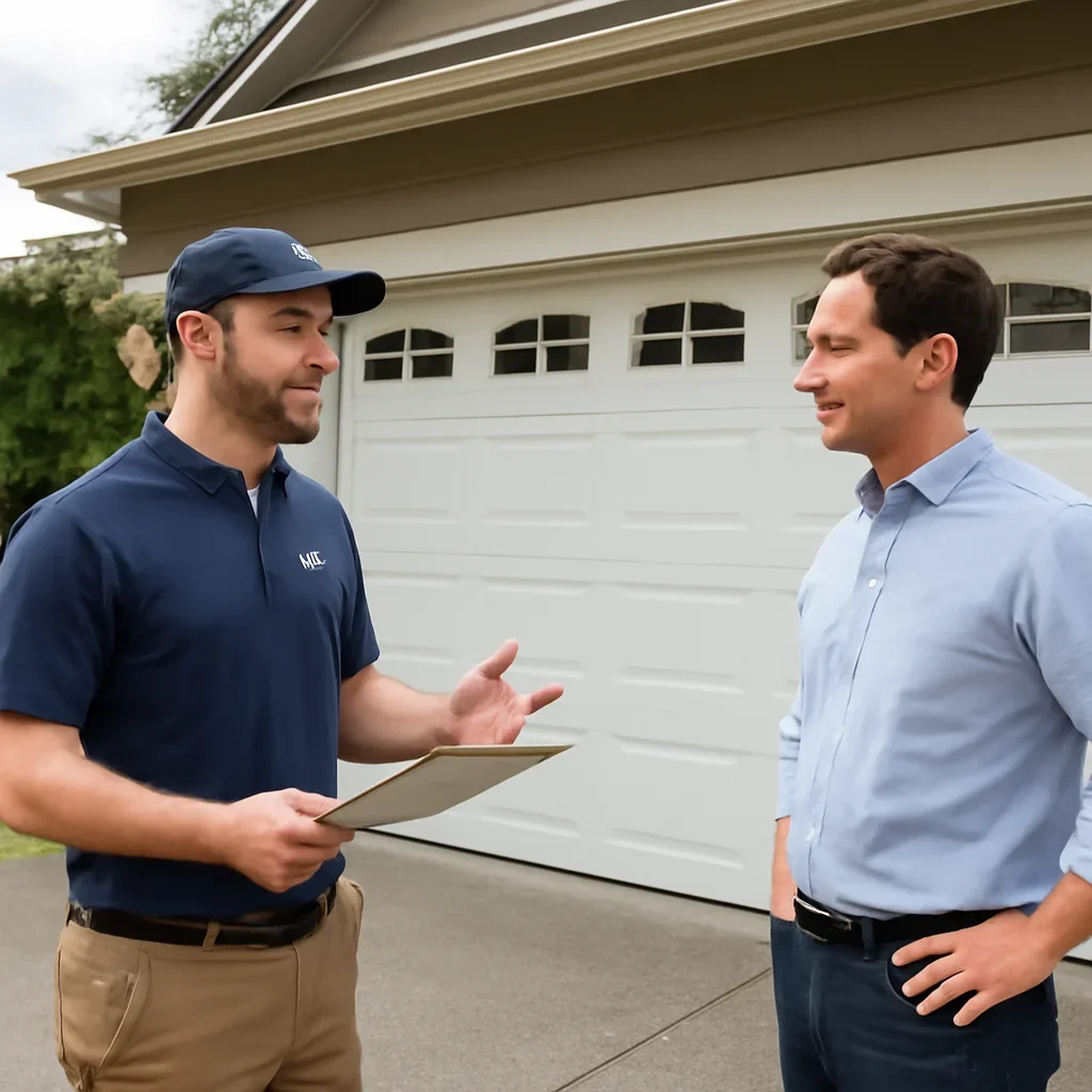 Homeowner in Coquitlam discussing a new garage door installation