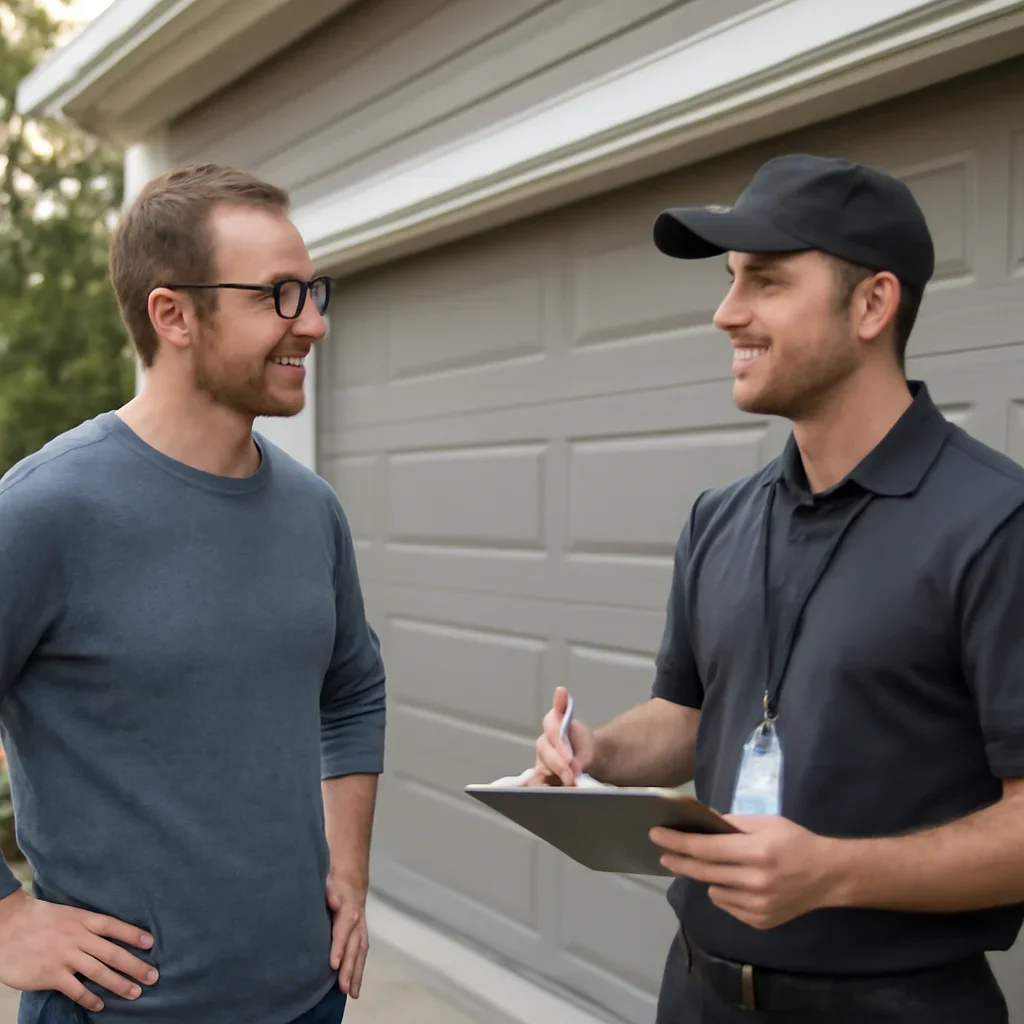 Homeowner in Coquitlam reviewing garage door replacement options