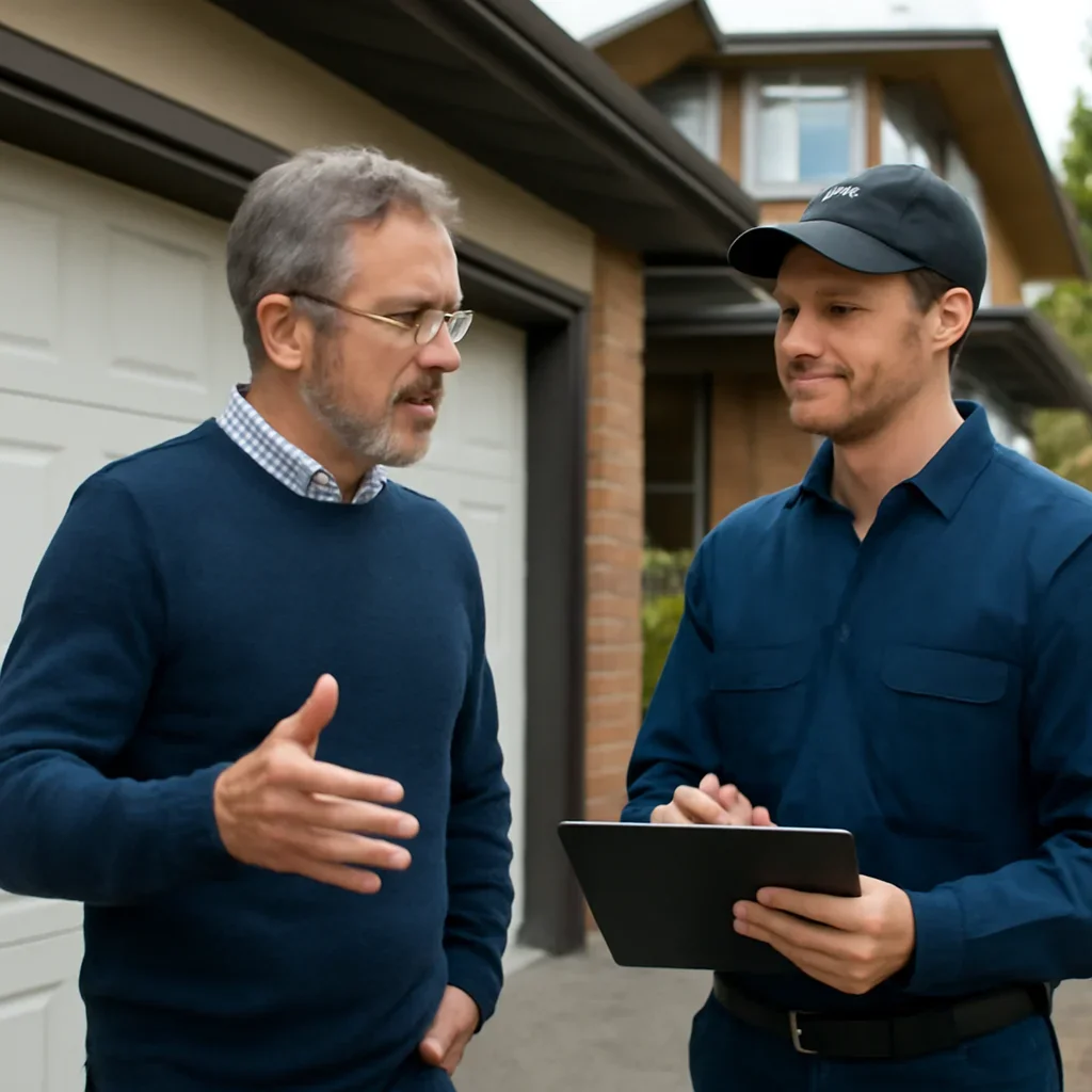 Homeowner in Coquitlam discussing garage door spring repair needs