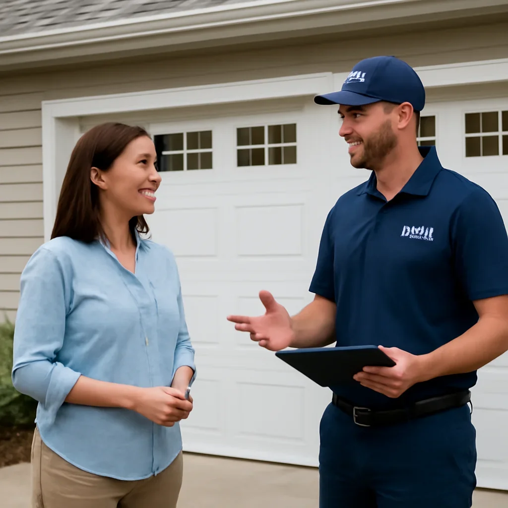 Homeowner in Delta discussing garage door installation options