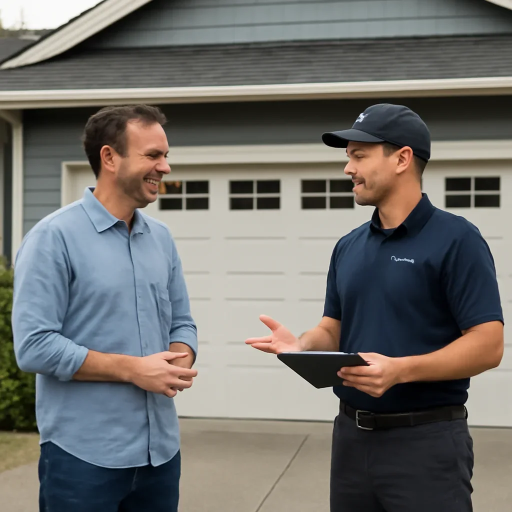 Discussing replacement options for a garage door in Delta BC