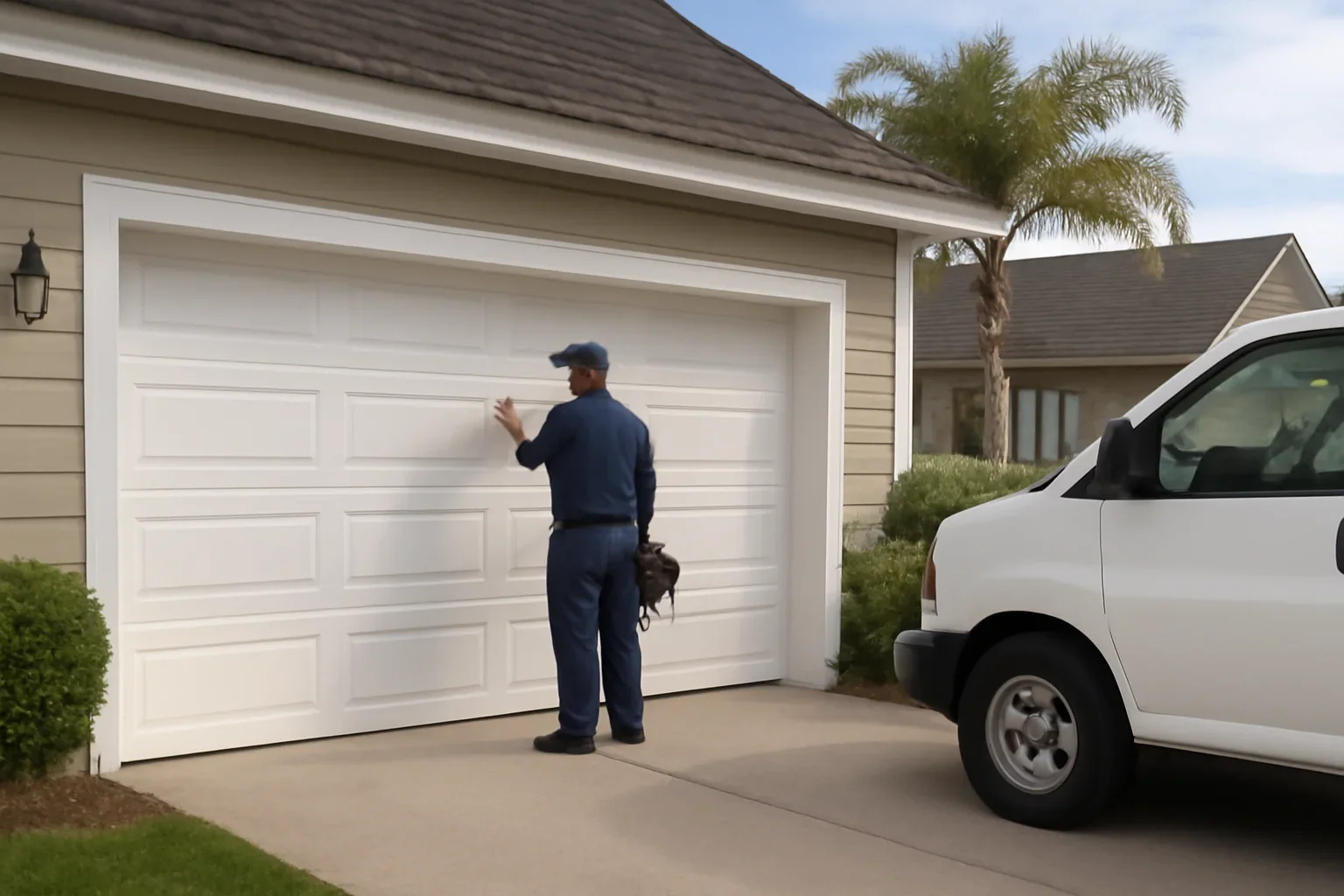 Garage door service visit at a home in Delta