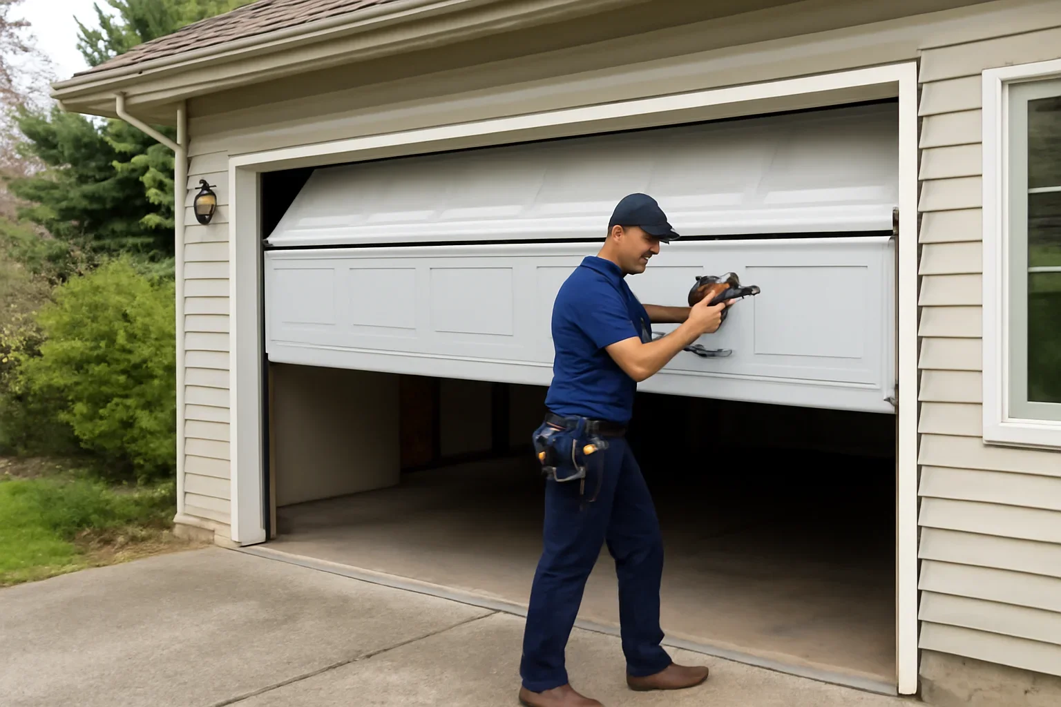 Emergency garage door repair at a home in Langley