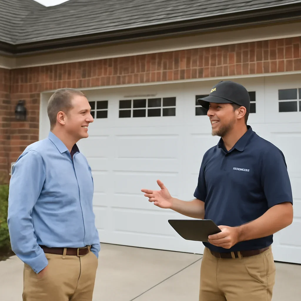 Homeowner in Langley discussing garage door installation needs