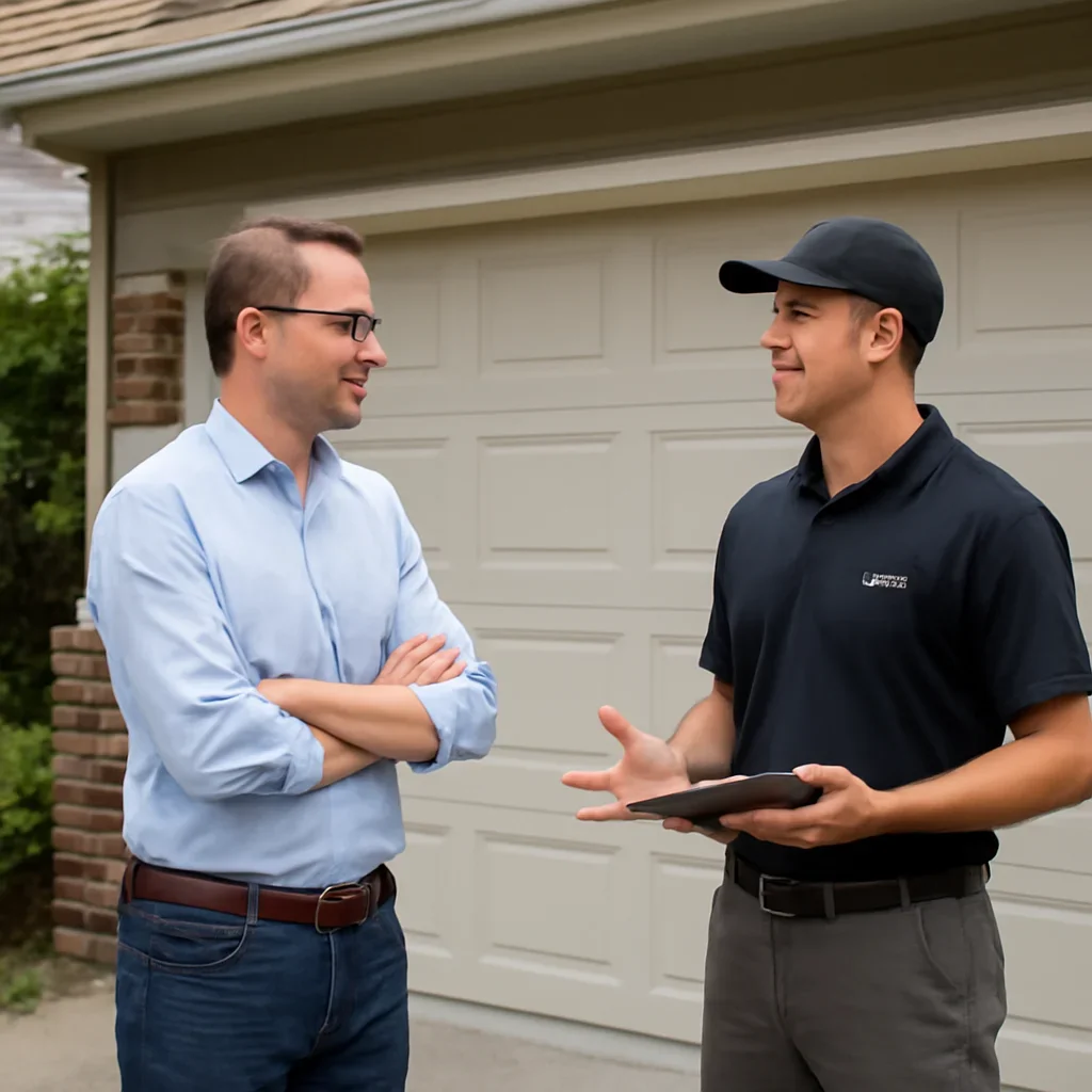 Homeowner in Langley reviewing garage door replacement options