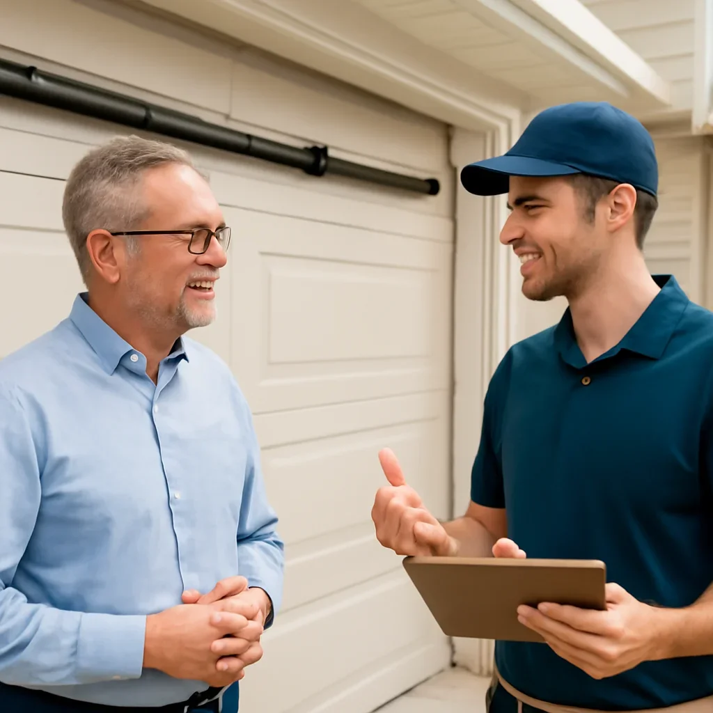 Homeowner in Langley discussing garage door spring repair needs