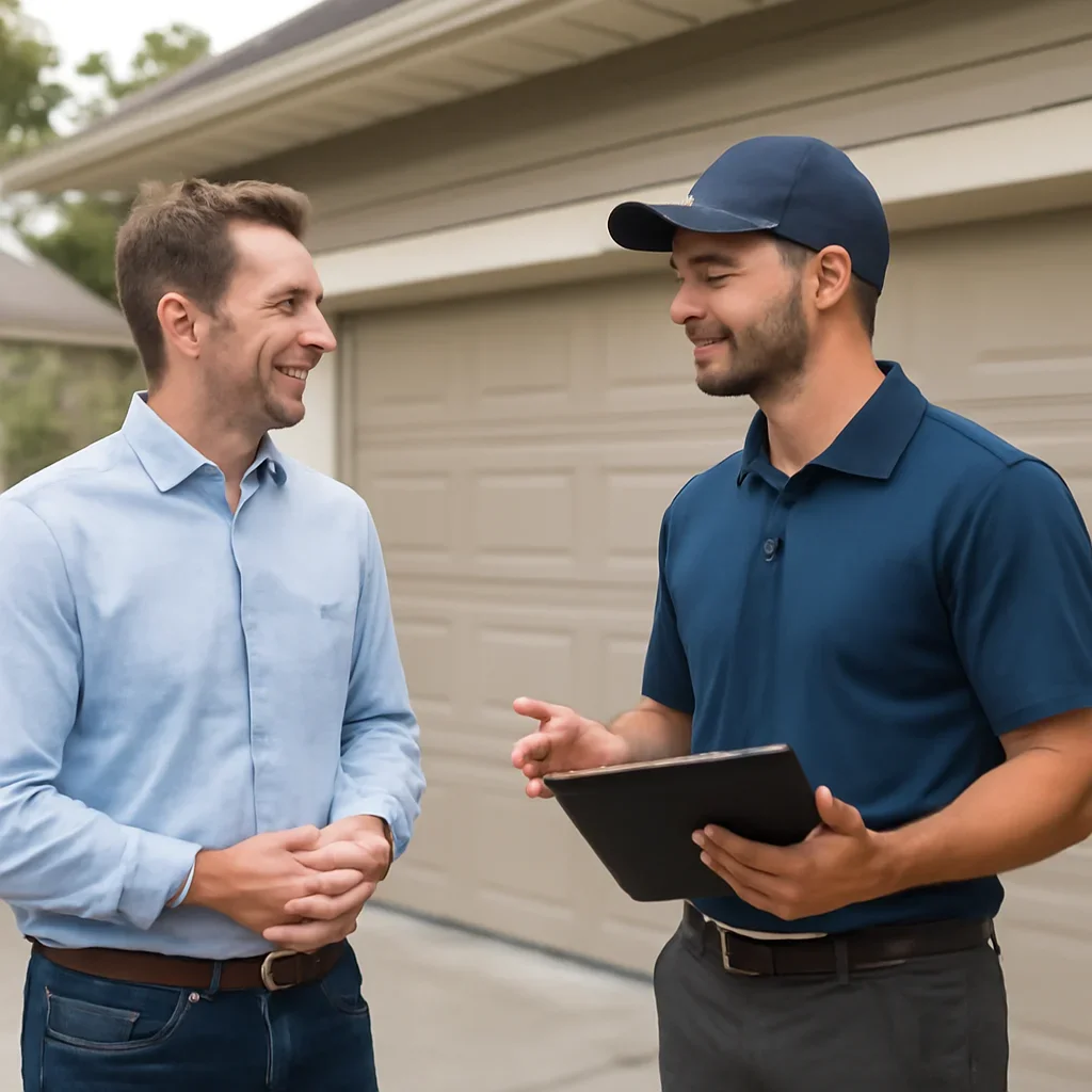 Maple Ridge homeowner discussing preventive garage door maintenance