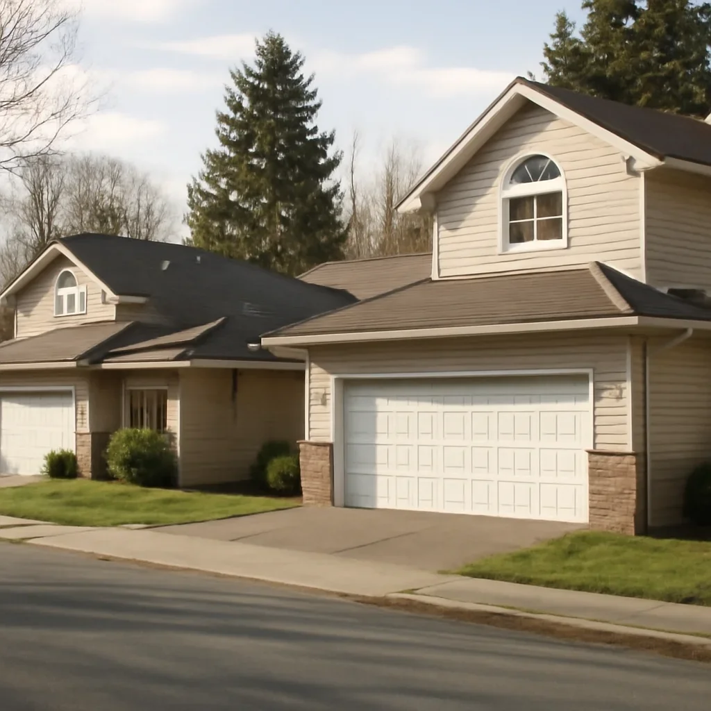 Residential garages and homes in Maple Ridge