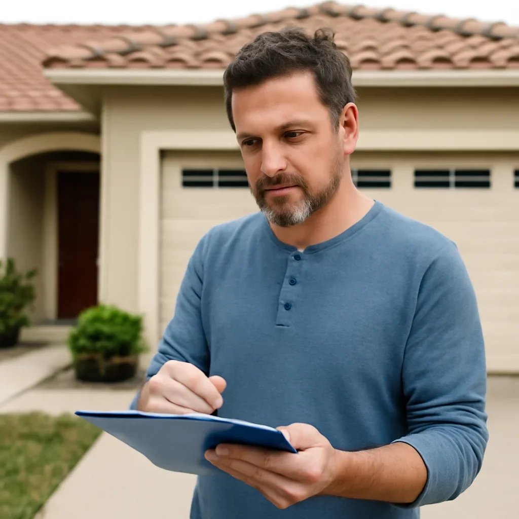 Homeowner in Mission preparing a garage door service request