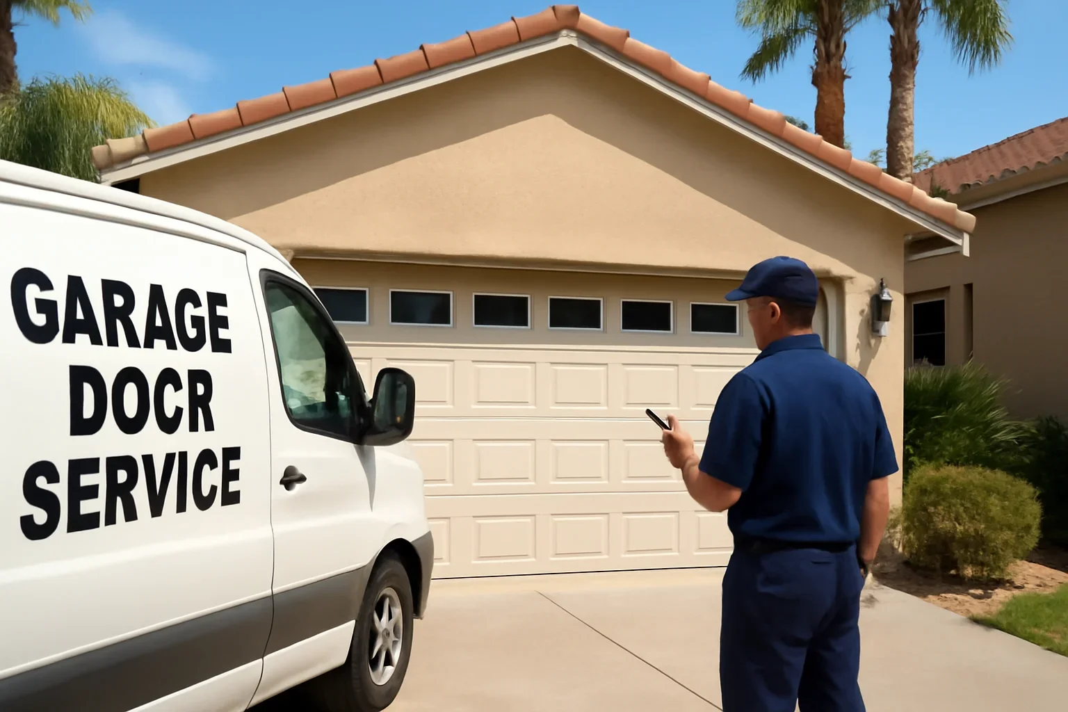 Garage door service visit at a home in Mission
