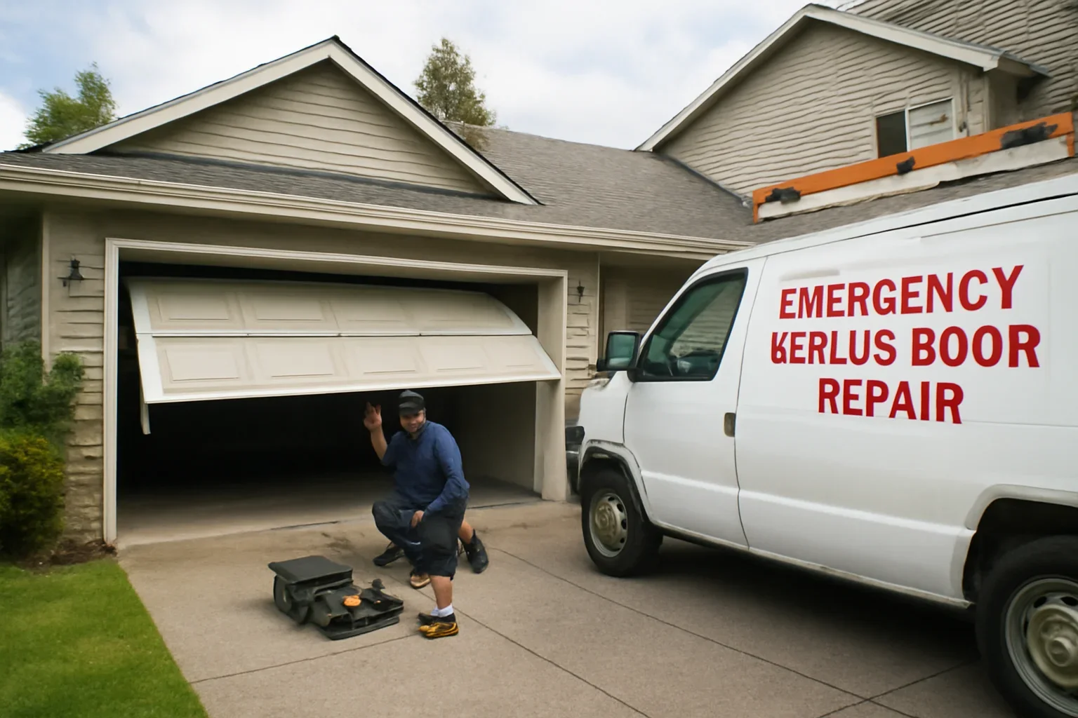 Emergency garage door repair at a home in New Westminster