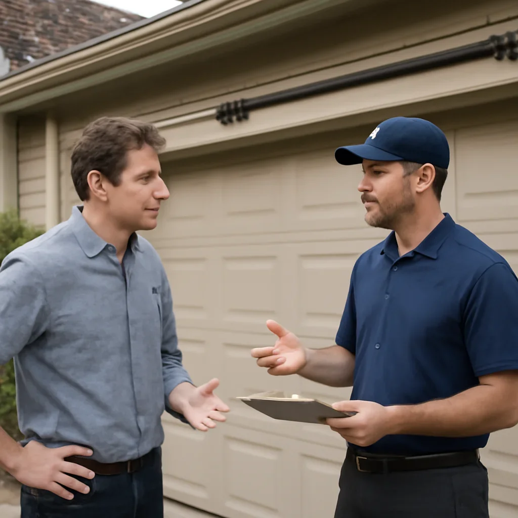 Homeowner in New Westminster discussing garage door spring repair needs