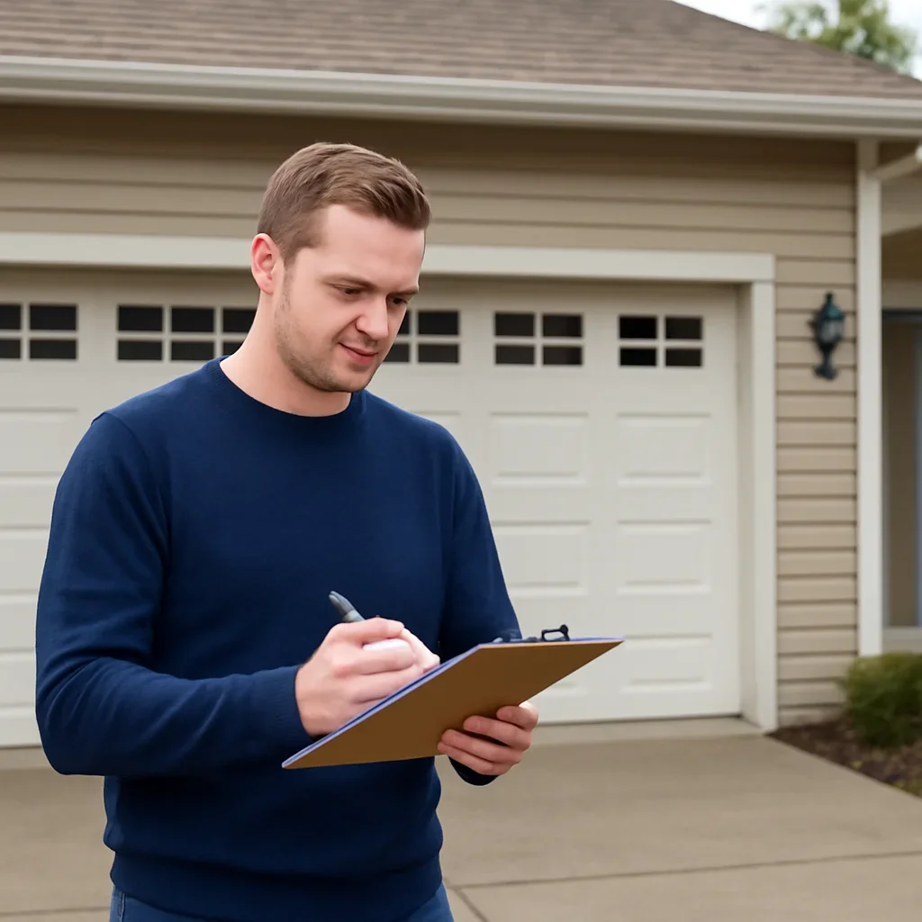Homeowner in Pitt Meadows preparing a garage door service request