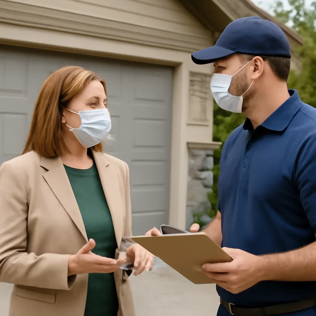 Homeowner in Port Moody discussing emergency garage door repair needs