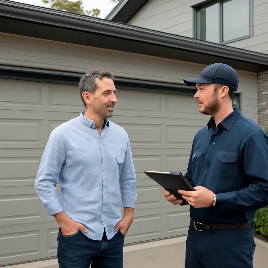 Homeowner in Port Moody discussing a garage door installation