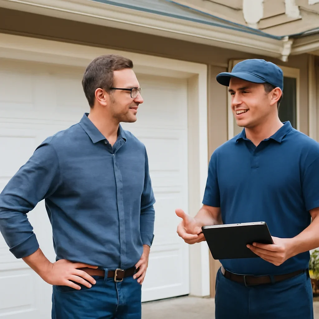 Homeowner in Port Moody discussing garage door opener repair