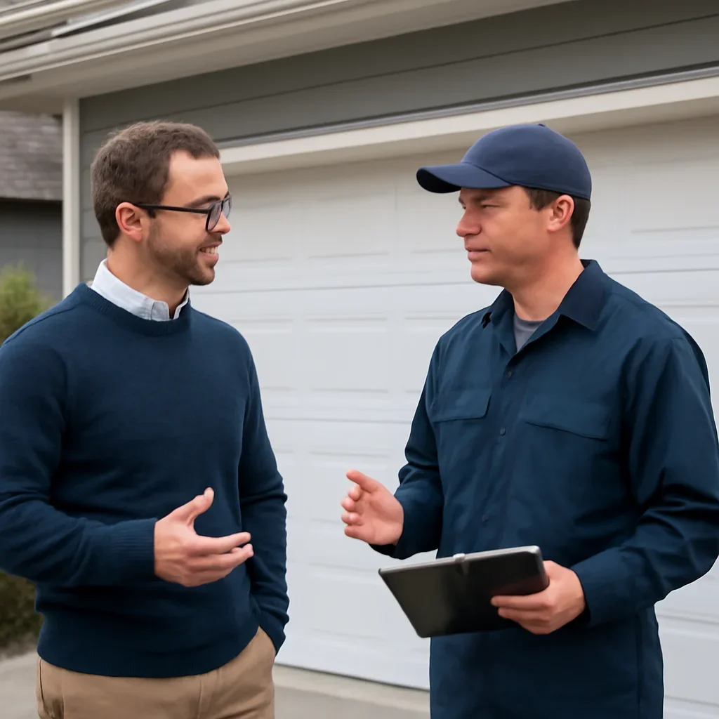 Homeowner in Port Moody discussing garage door spring repair needs