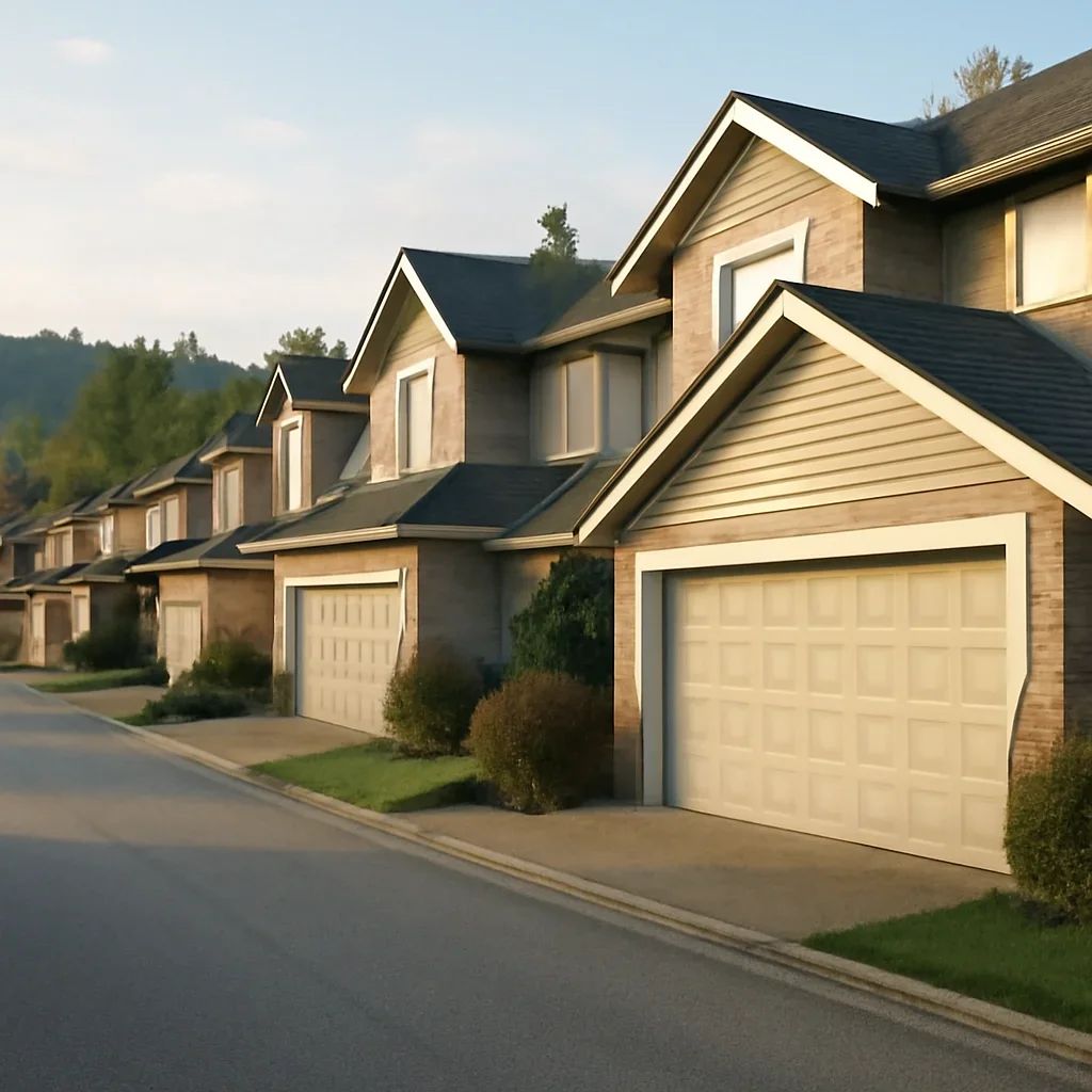 Residential garages and homes in Port Moody