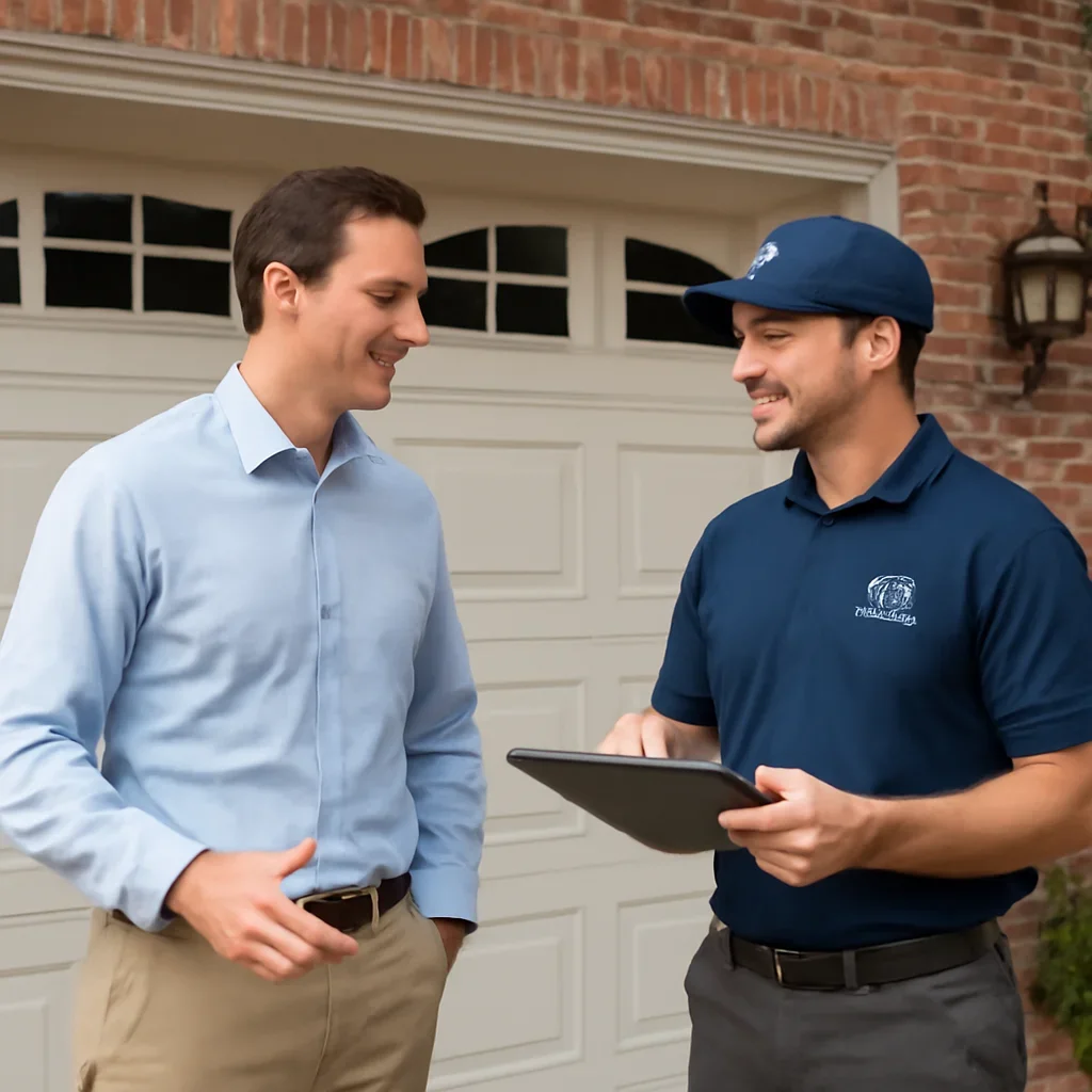 Homeowner in Richmond discussing garage door maintenance needs
