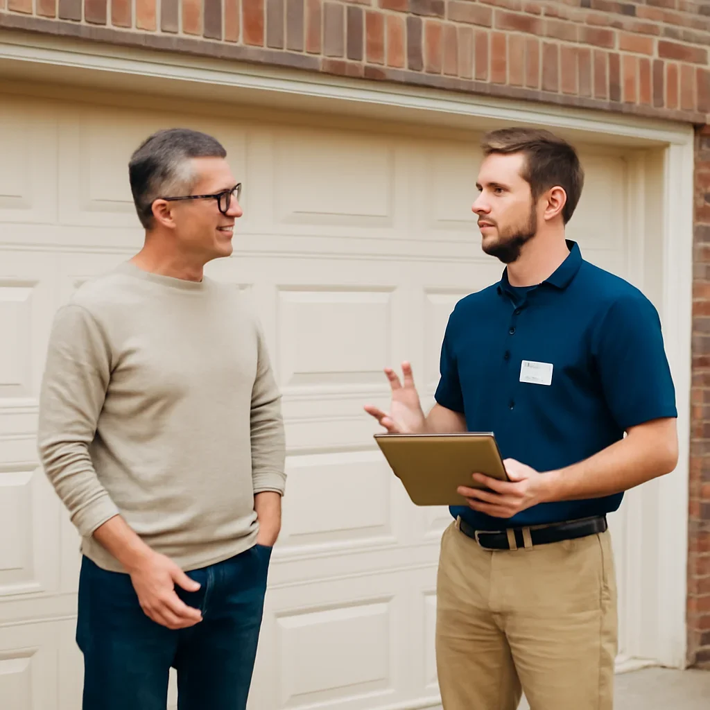 Homeowner in Richmond discussing garage door repair needs