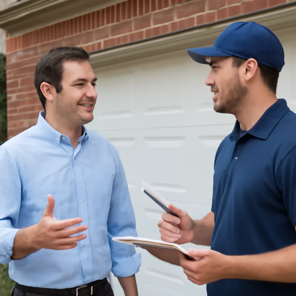 Homeowner in Surrey discussing garage door spring repair needs