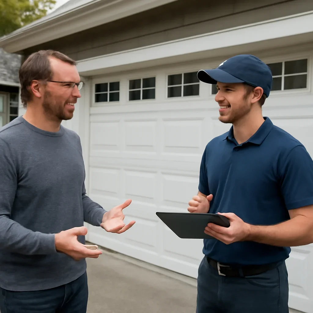 Homeowner in Vancouver reviewing garage door replacement options